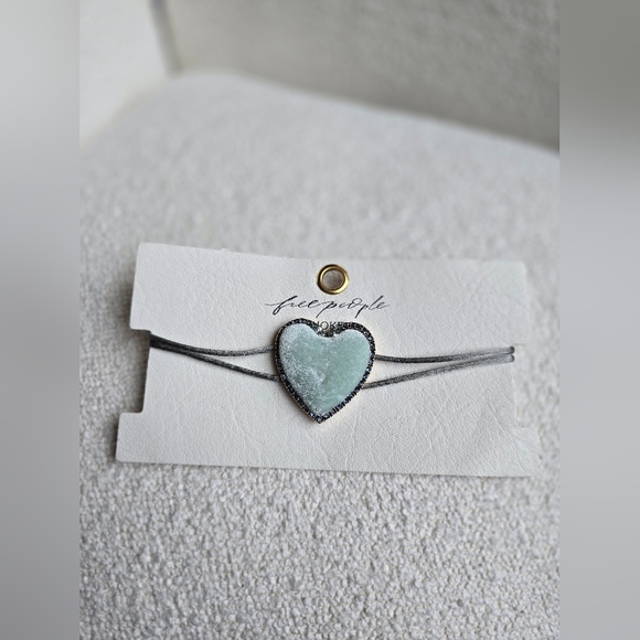 NWT, Free People,  Velvet Heart Choker, Aqua -NEW! - Picture 4 of 6